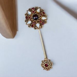 RARE Vintage Florenza ornate garnet and opalite stick pin